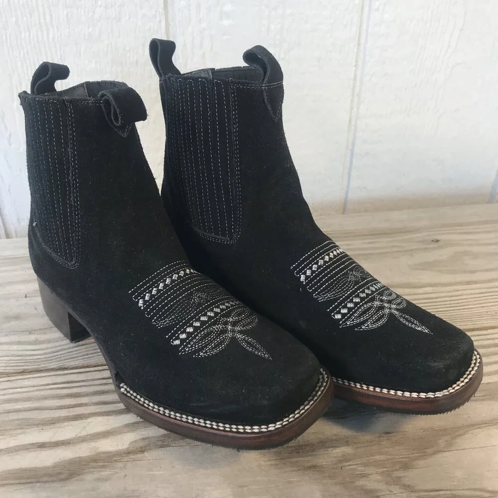 Joes Womens Black Suede Leather Western Ankle Boots US 8 Wide 723 Side Goring